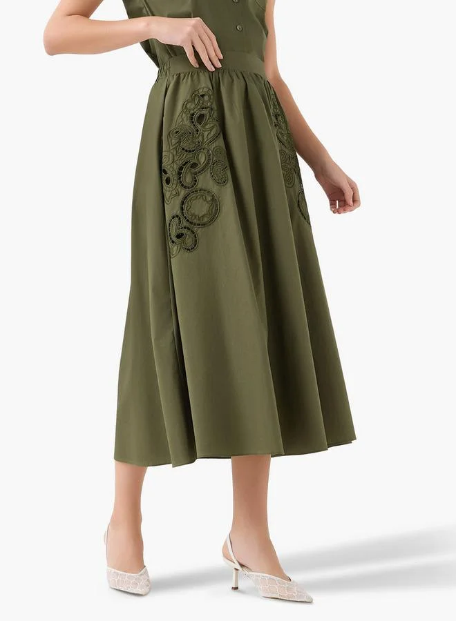 2Xtremz 2Xtremz Midi Cotton A-line Skirt with Lace Inserts